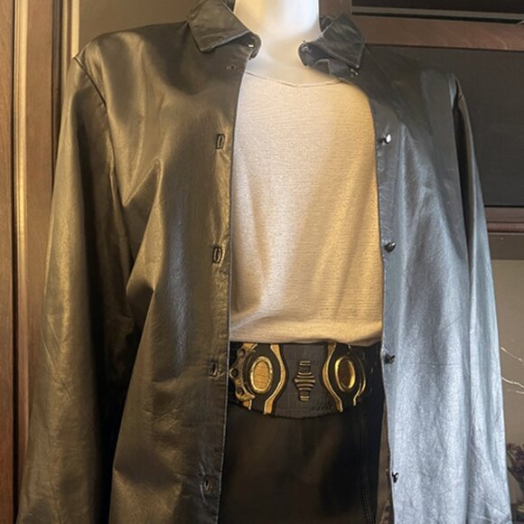 COPY - Black Lambskin Leather Shirt/Jacket fitted shacket by Wilson Leather - Picture 3 of 13